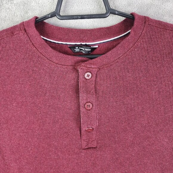 Mens Burgundy Members Mark Thermal Henley Shirt Long Sleeve Size M - Picture 4 of 11
